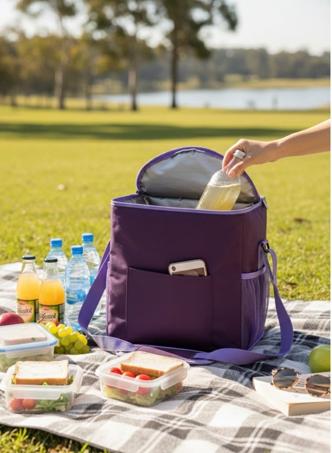 هابي هوم حقيبة تبريد معزولة بسعة 16 لتر – حقيبة غداء حرارية من مادة الجينز مع بطانة ألمنيوم لحفظ الطعام والمشروبات، حقيبة تبريد خفيفة وعملية مع مقبض، مثالية للنزهات، السفر، التسوق، المدرسة أو الأنشطة الخارجية، تحافظ على وجباتك ومشروباتك باردة، حقيبة حرارية أنيقة - Image 3